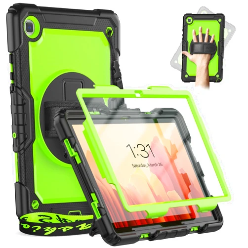 Timecity for Samsung Galaxy Tab A7 10.4 Inch Case 2020/2022, SM-T500/T503/T505/T507/T509 Tablet Case, Durable Sturdy Case with Screen Protector Swivel Stand Hand Shoulder Strap Drop-Proof - Green