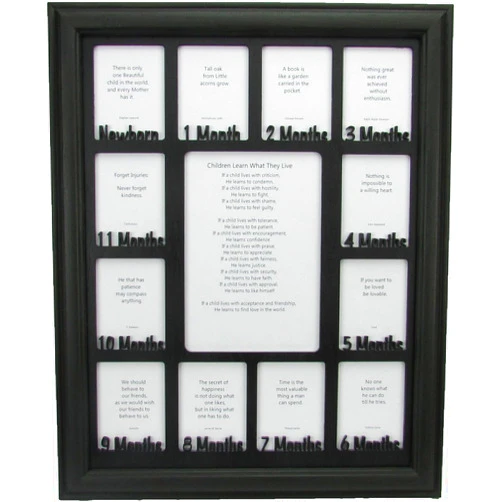 NORTHLAND FRAMES AND GIFTS, INC. Baby First Year Picture Frame - Baby 1st Year Collage Frame - Black Picture Frame and Black Matte