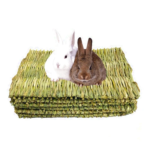 kathson 6 PCS Rabbit Large Grass Mat Natural Grass Woven Mat Rabbits Chew Toys Grass Bedding Nest for Small Animal Bunny Rabbit Guinea Pigs Hamster Chinchillas Puppy Biddy Sleeping Chewing