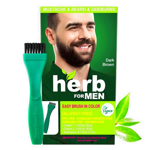 Herb Speedy Herb For Men PPD & Ammonia Free Mustache & Beard Dye, (Dark Brown), Vegan Natural Ingredients, Odorless, No More Skin Irritations from Coloring for Sensitive Skin (1 Pack)
