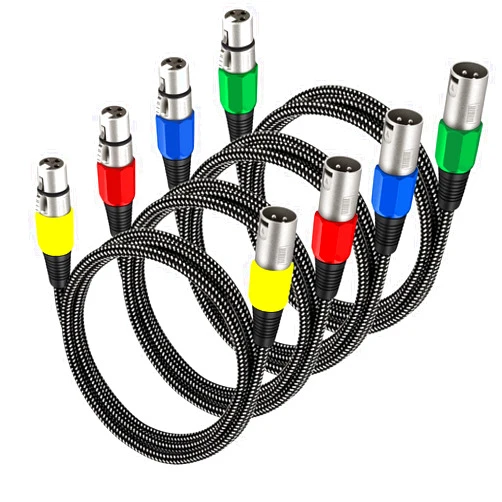 KINXIYU XLR Cable 6 FT/4 Pack, Microphone Cable 3 Pin Nylong Braided Balanced XLR Male to Female Heavy Duty Mic Patch Cords (Pure Copper Conductors)