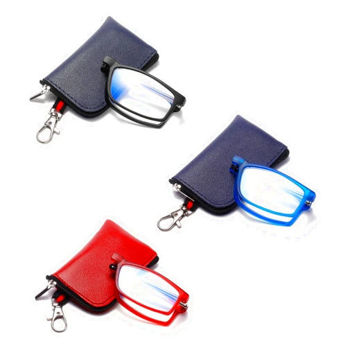 OWTXIS Folding Reading Glasses for Women Men, Keychain Bags Compact Readers Blue Light Portable Pocket Glasses