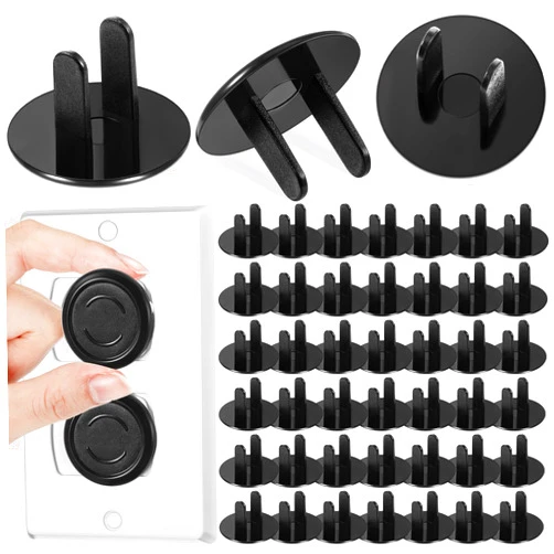 Thyle 100 Pcs Baby Proofing Outlet Covers Bulk Improved Grip Socket Guards for Child Safety Standard Universal Electrical Plug Protectors for Home Office Daycare (Black)