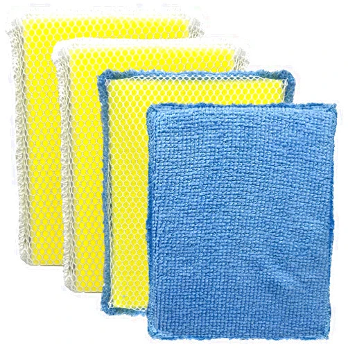 Lola Products Microfiber & Nylon Net Sponges - 2 Included and Dual Sided Nylon Net Sponge Pads - 2 Included. All Non-Scratch, 2 Sided Cleaning Sponge Pads, Gently Scrubs and Wipes Clean, 4 Pack Combo
