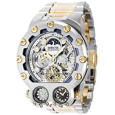 Invicta Reserve Bolt Magnum Tria Auto/Quartz Skeletonized Watch Silvertone/Goldtone Men's