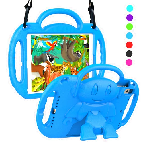 SUPLIK Kids Case for iPad 5th/6th Generation (9.7 inch, 2017/2018), iPad Air 1 & Air 2 & Pro 9.7 Kids Case with Shoulder Strap Handle Stand for iPad 5/6 & iPad Air 1st/2nd Gen, Blue