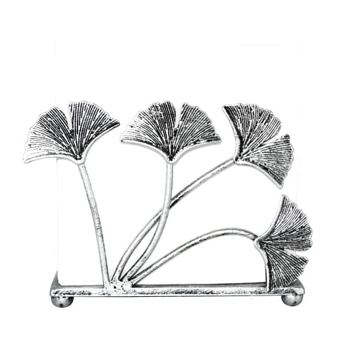 OwlGift Modern Ginkgo Leaves Design Napkin Holder for Tables, Metal Paper Napkin Storage for Kitchen, Stylish Paper Towel Dispenser, Mail Letter Sorter Rack, Document File Organizer – Silver