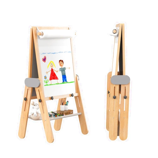 BanaSuper Kids Art Easel - Double-Sided Foldable Wooden Art Easel with Magnetic Chalkboard and Whiteboard, Portable Art Station with Paper Roll Holder for Creative Play