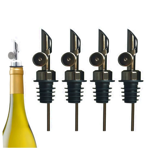 VIGOR PATH Weighted Stainless Steel Liquor Bottle Pourers: Auto Flip Spouts for Precise Pouring, Leak-Proof and Dishwasher-Safe (4pcs - Black)