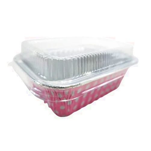KitchenDance.com KitchenDance Disposable Pink Colored Aluminum Individual Sized Mini Loaf Pan with Lid - 6 Ounces Loaf Baking Pan for Breads,Cobblers - Aluminum Foil Pans Perfect for Baking, Preparing Food #4004P, 50