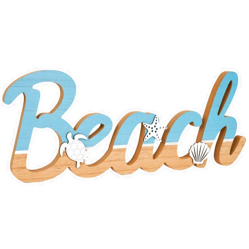 HEYTUYA Beach Decor Large Wood Beach Sign, Free Standing Beach Table Decor, Beach Room Decor, Beach Decorations for Home Coastal Bathroom, Ocean, Seashells, Sea Turtle and Starfish Beach Theme Decor
