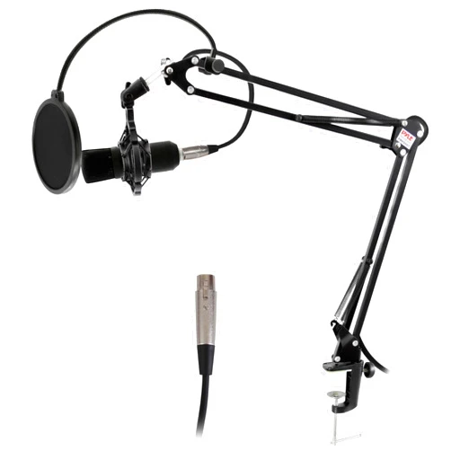 Pyle Suspension Boom Mic Stand with Shock Mount – Adjustable Desktop Mic Stand Boom Arm with Clamp, XLR Cable, Mic Clips – Heavy-Duty Microphone Stand for Podcast, Studio, Streaming, Broadcasting