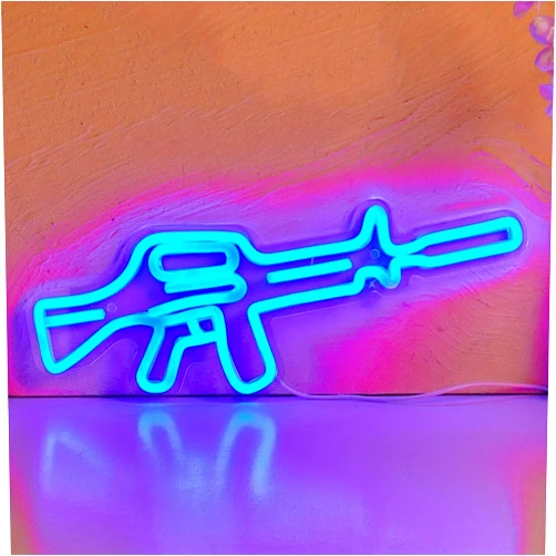 Cusgazy LED Neon Gun Neon Sign, USB Powered Neon Signs Night Light, 3D Wall Art & Game room Bedroom Living Room party Decor lamp for Children Kids Girls Boys (Blue)