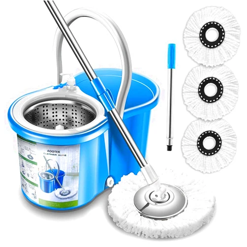 Aootek Upgraded Stainless Steel Deluxe 360 Spin Mop & Bucket Floor Mopping System Included EasyPress Handle with 3 Microfiber Mop Heads