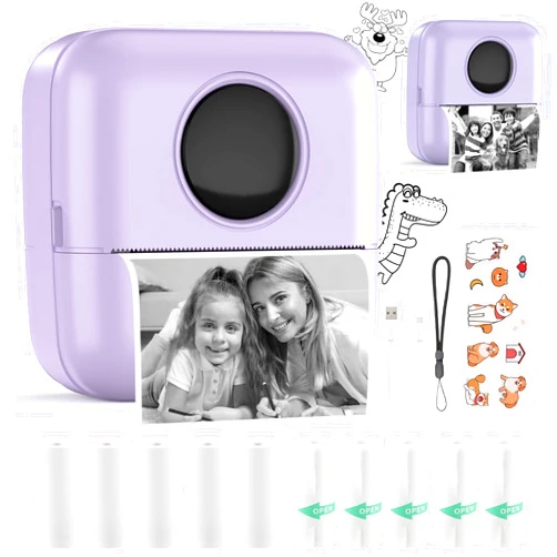 HuiJuKeJi Mini Sticker Printer Bluetooth Smart Pocket Inkless Thermal Printer with 11 Rolls Thermal Paper and Sticker for iOS&Android, Portable Receipt Printer for Photo Journal Notes Memo