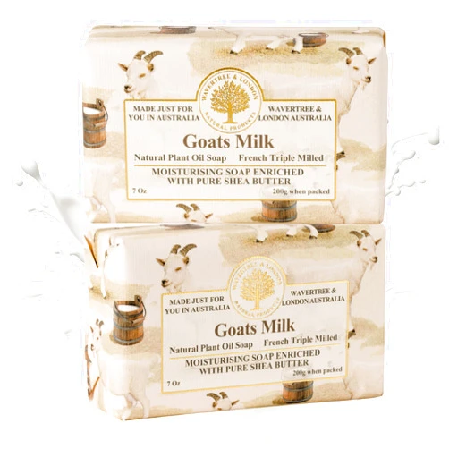 Wavertree & London Natural Goat Milk Soap Bars (2 Bars) – 7oz Individually Wrapped, French Triple Milled Moisturizing Bath Bar Soap Enriched with Shea Butter, Chemical-Free Sensitive Skin Bar Soap