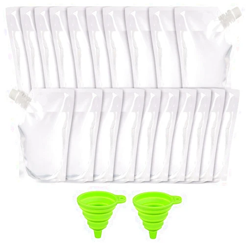 LotFancy Plastic Flask for Liquor, 16oz 20pcs Concealable and Reusable Drink Pouches for Adults, Rum Runners for Cruise, with 2 Silicone Collapsible Funnels, Plastic Liquor Bags for Travel, BPA Free