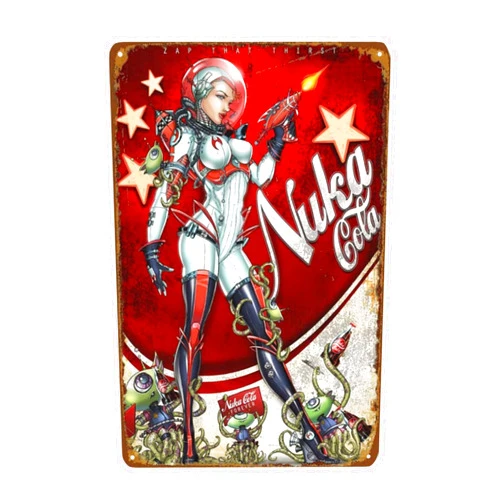 Bugana Bar Metal Sign, Nuka Cola Poster Vintage Tin Signs, Man Cave Accessories Decor Sign, Garage Backyard Wall Plaque Art 8 x 12 Inch