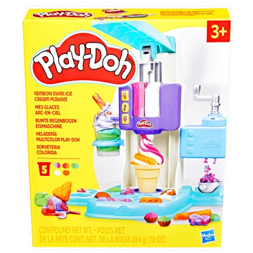 Play-Doh Rainbow Swirl Ice Cream Playset with 7 Pretend Play Kitchen Accessories, Arts and Crafts Toys for 3 Year Old Girls and Boys and Up