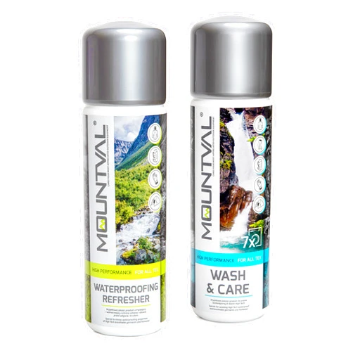 Mountval Wet Weather Clothing Care Set, Mountval Wash & Care (315ml), Mountval Waterproofing Refresher (300ml), Protection for Technical and Wet Weather Clothing, Equipment & Hiking Gear incl. GORE-TEX