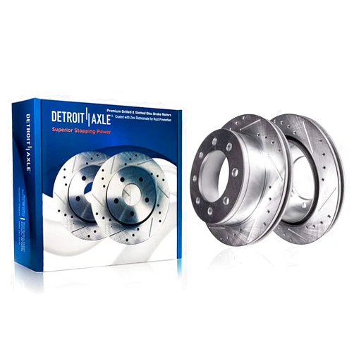Detroit Axle - Front Brake Rotors for Chevy Silverado Express Suburban Sierra Yukon XL 2500 3500 HD Hummer H2 Deville Replacement Drilled & Slotted Disc Brake Rotors