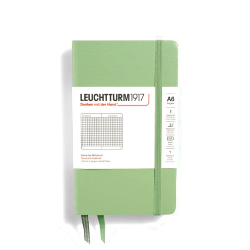LEUCHTTURM1917 - Notebook Hardcover Pocket A6-187 Numbered Pages for Writing and Journaling (Sage, Squared)