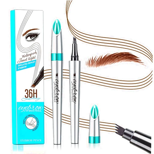 OETUIOW 3D Waterproof Microblading Eyebrow Pen 4 Fork Tip Tattoo Pencil, Long-Lasting Brow Microfilling Eyebrow Pen, Easy to Use Microblade Eyebrow Pencil Eyebrow Brush (Dark Brown)