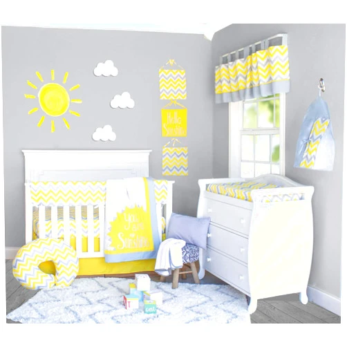 Pam Grace Creations 13 Piece Sunshine Yellow and Gray Chevron Crib Bedding Set