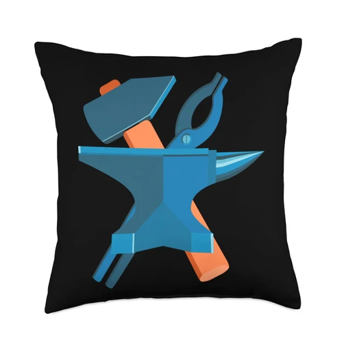 Blacksmith Lover Outfit & Gifts Visit the Blacksmith Lover Outfit & Gifts Forge Anvil Tongs Hammer Funny Blacksmith Throw Pillow, 18x18, Multicolor