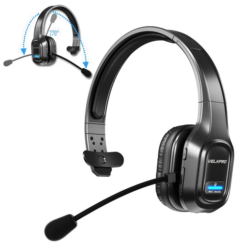 VELKPRO Wireless Headset with Microphone - Single-Ear Headphone, Adjustable Headband, Noise Isolation Mic - Communication for Truck Drivers, Home Office, Call Center