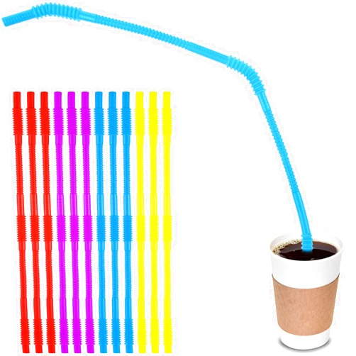 Geiserailie 12 Pieces Flexible Drinking Straws Extra Long Bendy Plastic Straws for Party Camping Limited Mobility Situations Dishwasher(Red, Yellow, Blue, Purple, 22 Inches)