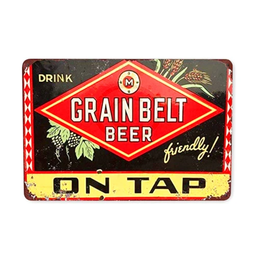 BOEYC Grain Belt Beer Vintage Rustic Retro tin Sign Metal Iron Painting Wall Plaque Home Decor Club Cafe Bar 8x12 Inch