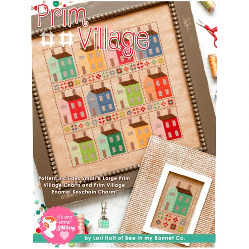 Six Mile Cross Stitch Pattern, Prim Village W/Enamel Charm