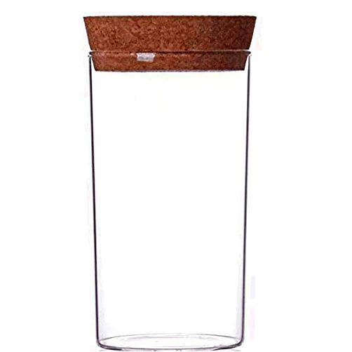 Newerlives Air Tight Storage Jar, Glass Storage Tank with a Natural Bamboo Lid, 450 ML, 650 ML, 950 ML (Cork, 950ML)