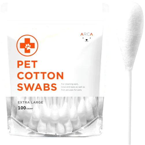 ARCA PET Cotton Swabs for Dogs and Cats - Cat & Dog Ear Cleaner Long Cotton Swab - Extra Large Cotton Head, Cat & Dog Ear Cleaning Kit for Puppies, Multipurpose Pet Cotton Swabs (Extra Large 100 Buds)