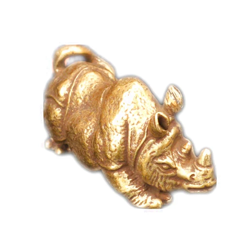 QQYDZSW Brass Feng Shui Chinese Statue Luck & Success Ornament Sculpture Handcraft Solid Brass Cute Rhinoceros Tea Pet Miniature Figurines Vintage Copper Animal Rhino Ornament Office Table Decorations gift