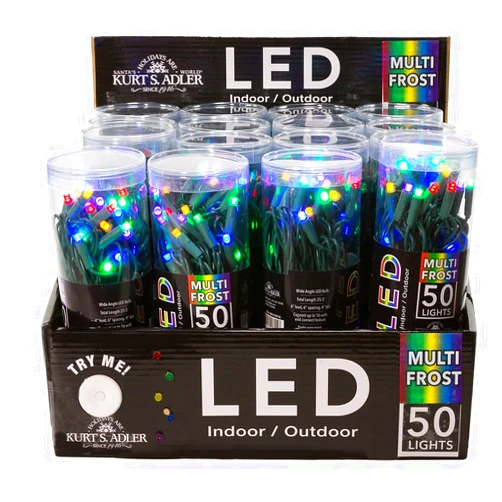 Kurt S. Adler Kurt Adler UL 50-Light 5mm Multi Frost LED Light Set with Green Wire