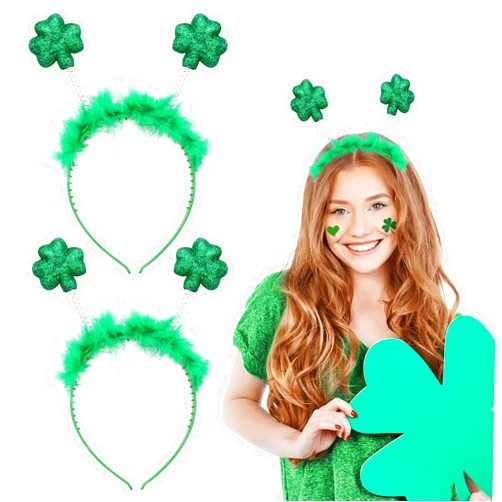 Paezm 2 Pack St Patrick's Headband Green Shamrock Clover Lucky Headbands for Women Girls, St Patrick's Day Irish Accessories Head Wear