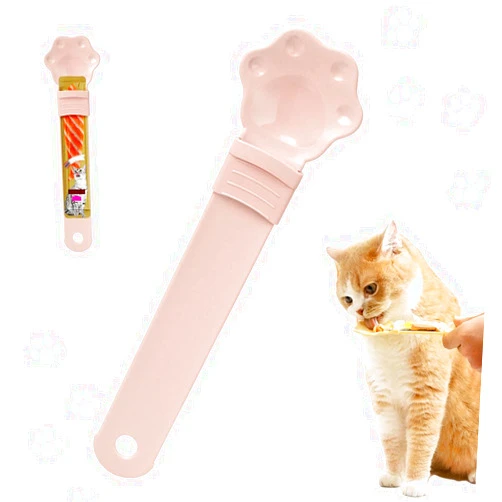 Cecurpo Cat Strip Feeder, 2024 New Cat Strip Happy Spoon Cat Treat Feeder Food Spoon with Hanging Hole, Multi Functional Cat Wet Treat Squeeze Treat Spoon for Pet Dogs Cats (pink)