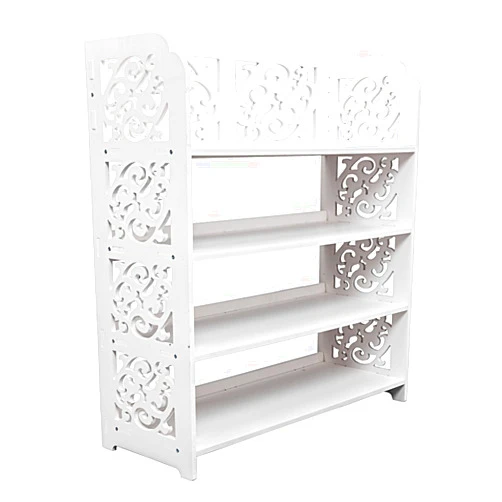 NIKKHO Wood-plastic Board Four Tiers Carved Shoe Rack White B