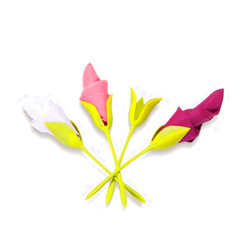 Peleg Design Bloom Napkin Holders for Tables, Set of 4 Green Stemmed Plastic Twist Flower Buds Serviette Holders Plus White Napkins for Making Original Table Arrangements