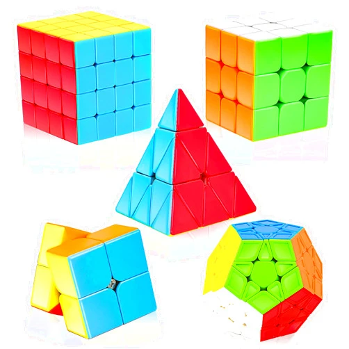 AuntyFey Speed Cube Set, 5 Pack Speed Magic Cube Set with Speed Cube 3x3, 2x2, 4x4 Speed Cube, Pyramid Megaminx Speed Cube, Stickerless Speed Cube for Kids Toddlers Adults, Puzzle Cube Set for Kid
