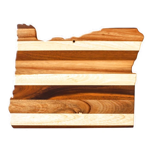Totally Bamboo Rock & Branch Shiplap Series Oregon State Shaped Wood Cutting Board and Charcuterie Serving Platter, Includes Hang Tie for Wall Display