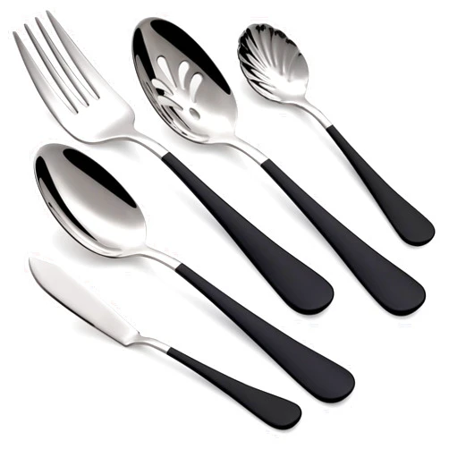 LKTDYMEG 10 Pieces Black Serving Set, 18/0 Stainless Steel Hostess Set, Slotted Serving Spoon, Serving Spoon, Salad Serving Spoon/Fork, Butter Knife, Two Color Combinations Set, Dishwasher Safe