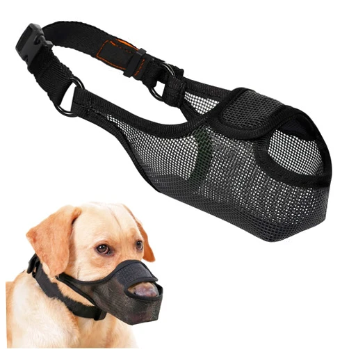 LUCKYPAW Dog Muzzle, Mesh Muzzle for Large Medium Small Dogs with Front Opening Design, Dog Mouth Cover to Prevent Biting, Licking, Chewing, Scavenging, Breathable Pet Muzzle Allows Drinking(Black,M)