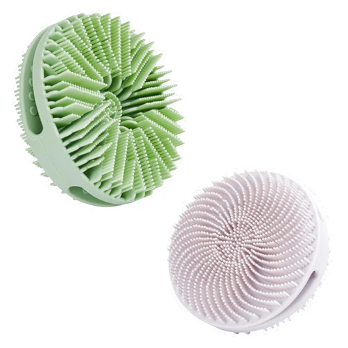 MtBoi 2 PC Silicone Exfoliating Body Scrubber, Silicone Body Shampoo Brush, Soft Silicone Loofah for Sensitive Skin, Shower Silicone Hair Scalp Massager, Easy to Clean, Lather Well(Gray&Green)