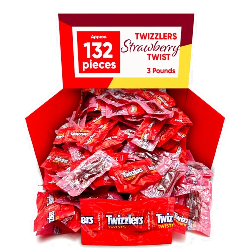 CHAIN & JO SWEETS Twizzlers Strawberry Bulk - 3 Pounds Approx 132 Chewy Candy - Strawberry Candy Bulk Candy Individually Wrapped Licorice Candy - Mini Twizzlers Fruit Strawberry Twists - Red Licorice Candy Jelly Fruit Strawberry For The Love Of Licorice - Perfect for Candy Buffet Fruit gels Gelatin Tube Strawberry