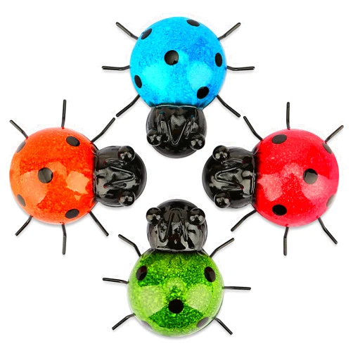 Yardoor Garden Decor for Outside, Work of Art of Common Metal,Set of 4 Metal Cute Ladybugs
