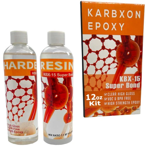 KARBXON KBX-15 Super Bond - Epoxy Resin Kit - 2 Part Crystal Clear epoxy - High Strength, High Gloss VOC & BPA Free - UV Resistant - Multi Purpose, Fiberglass, Carbon Fiber, Surface Coating (12)