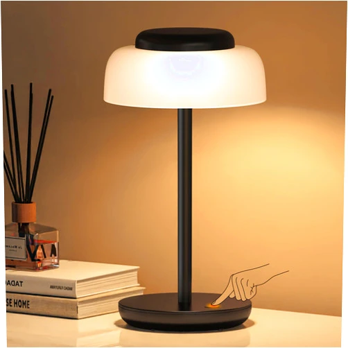 QiMH Battery Operated LED Table Lamp, 5000mAh Waterproof Cordless Desk Lamp with 3 Level Brightness Touch Control, Mini Rechargeable Night Light for Living Room, Bedroom, Outdoor bar (Black)